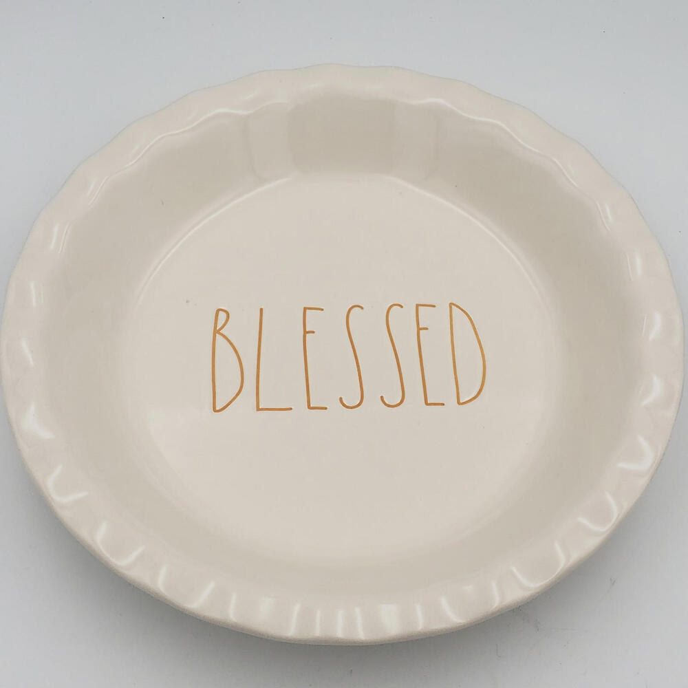 Rae Dunn Cream Pie Dish with Gold 'Blessed' Text
